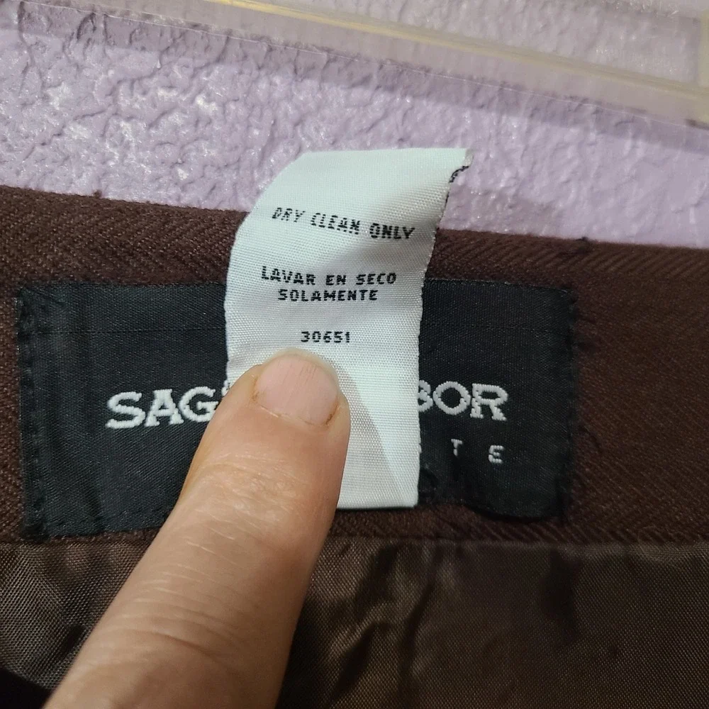 Vintage Sag Harbor Brown Plaid Lined Fringe Blanket Wrap Skirt 8 Petite - Picture 6 of 7